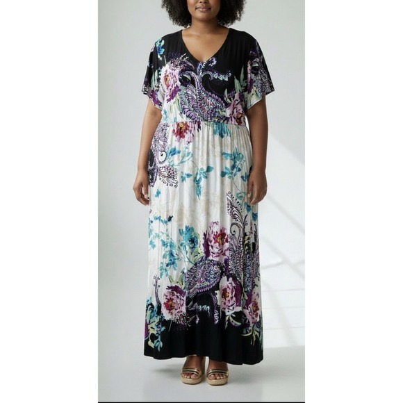 Chico's Dresses & Skirts - NWT Chicos Floral Paisley Patchwork Maxi Dress Vibrant Flutter Sleeve V-Neck 2X